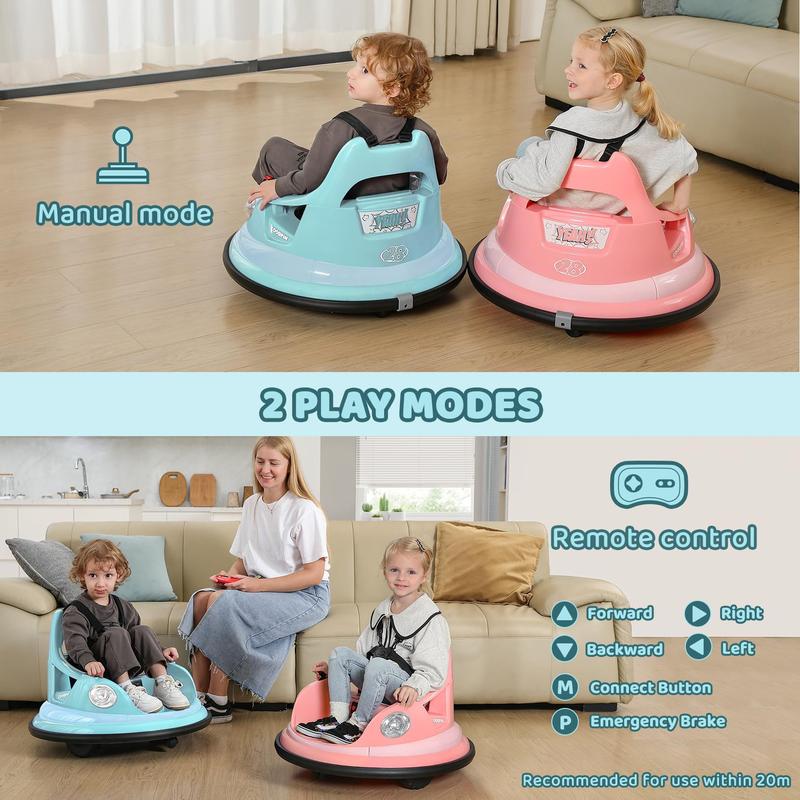 12V Kids Bumper Car – 360° Spin, Remote, Lights