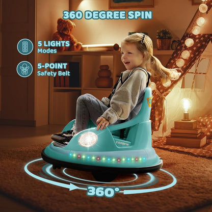 12V Kids Bumper Car – 360° Spin, Remote, Lights